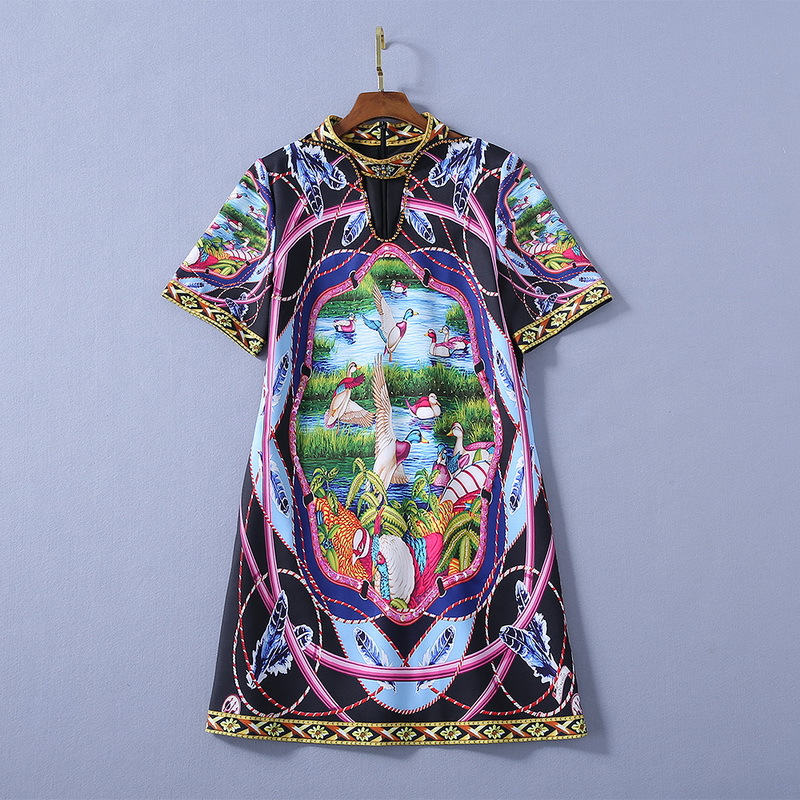 European and American women' dress 2020 summer new styles Short sleeve nail bead stand collar goose print Fashionable dress, Black
European and American women' dress 2020 summer new styles Short sleeve nail bead stand collar goose print Fashionable dress, Black