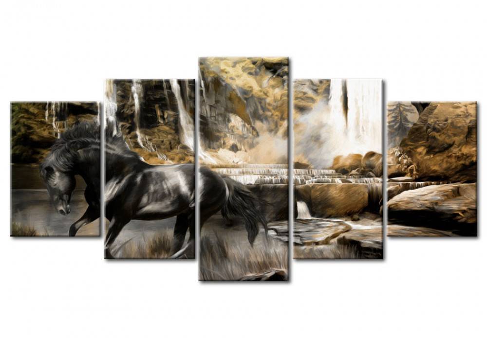 5pcs/set Unframed Black Horse HD Print On Canvas Wall Art Picture For Home and Living Room Decor 2 color