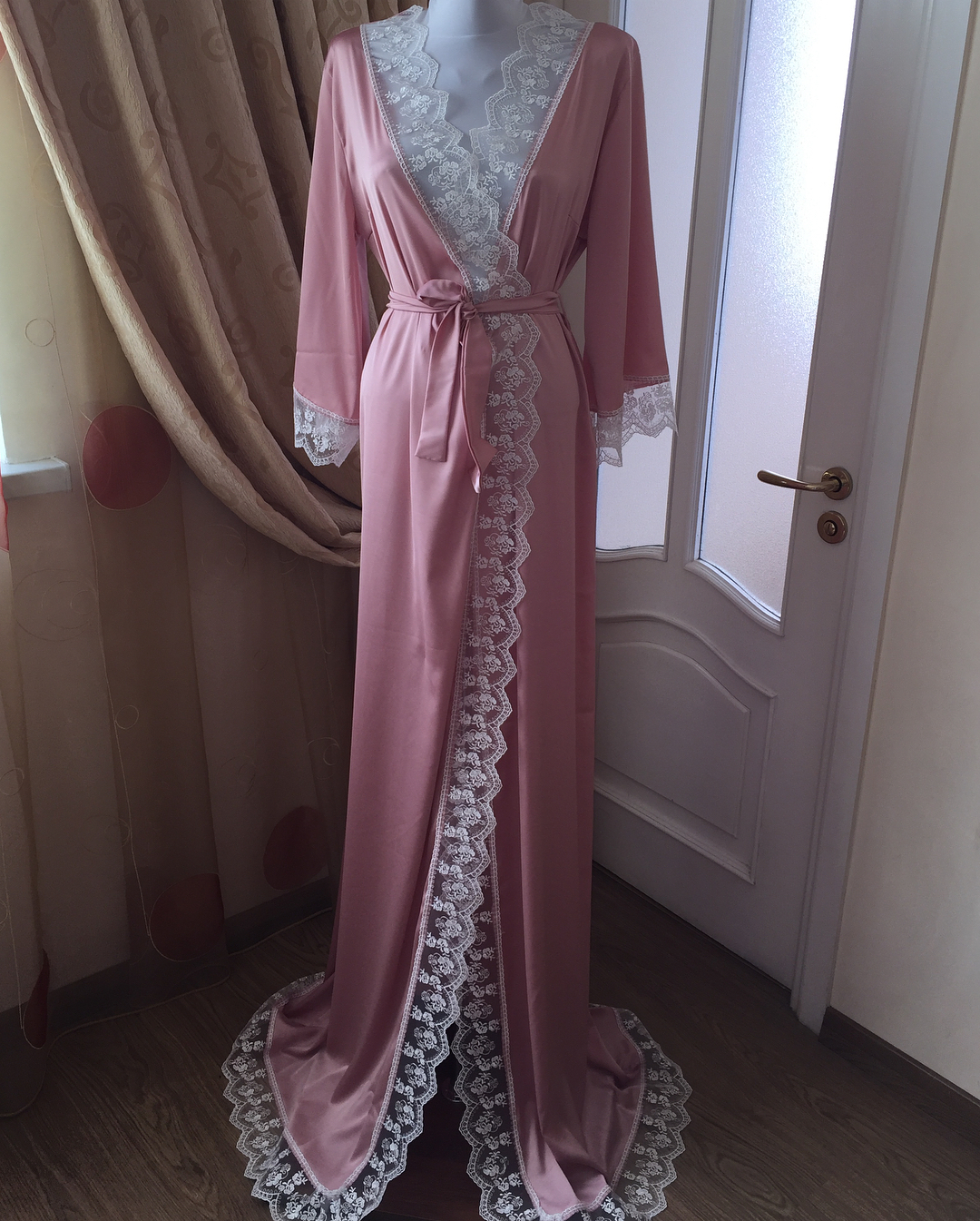 100 real image bride sleepwear robes custom made lace edge long sleeve women sleepwear dresses cheap