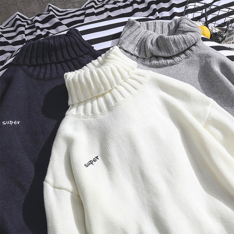 Sweaters Men Turtleneck Simple All-match Soft Warm Winter Daily Korean Style Knitting Sweater Mens Harajuku Leisure Clothing New SH190930