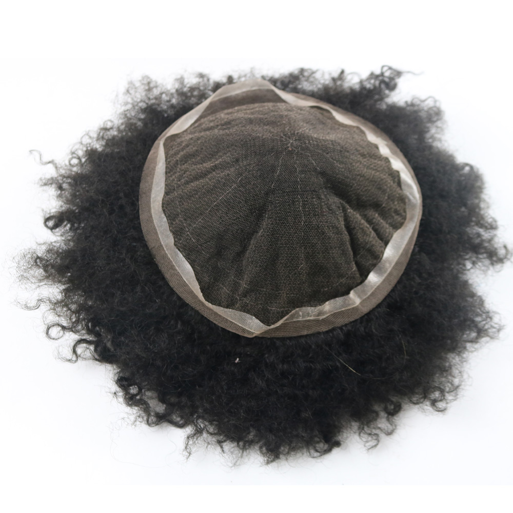 Afro Kinky Curly Toupee for Men Full Swiss Lace Hair Pieces Brazilian Virgin Human Hair Replacement