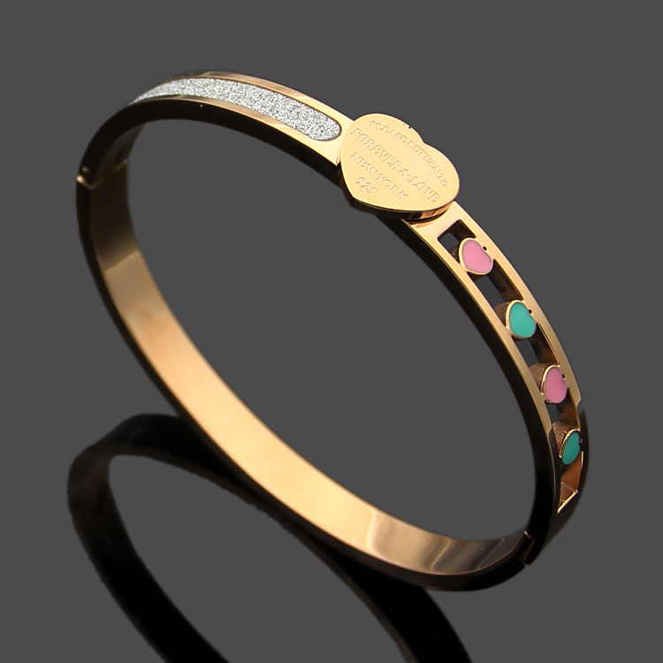 Wholesale- Heart half frosted bracelets Silver Gold Rose love Bangle Bracelet forever Love Pulseiras Stainless Steel Wristband Jewelry