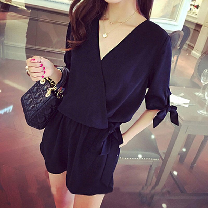Summer Casual Jumpsuit V Neck Romper Women Short Playsuit Short Sleeve Bowknot Overalls Black Red
Summer Casual Jumpsuit V Neck Romper Women Short Playsuit Short Sleeve Bowknot Overalls Black Red