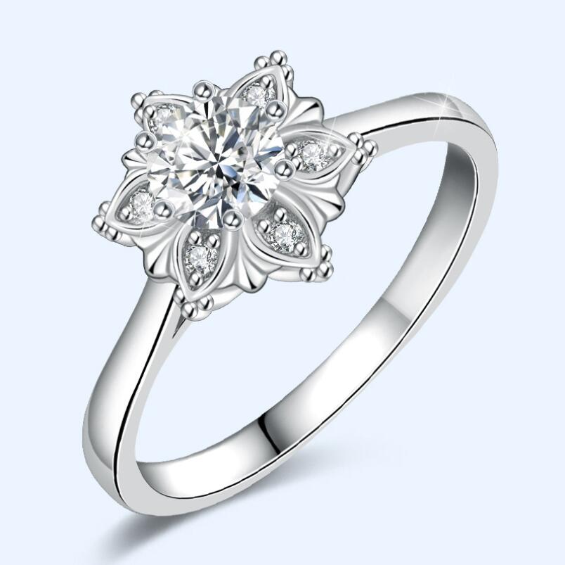 1CT Classical Jewelry Top Sell Real 925 Sterling Silver Flower Ring Round Cut White Topaz CZ Diamond Gemstones Women Wedding Bridal Ring Set