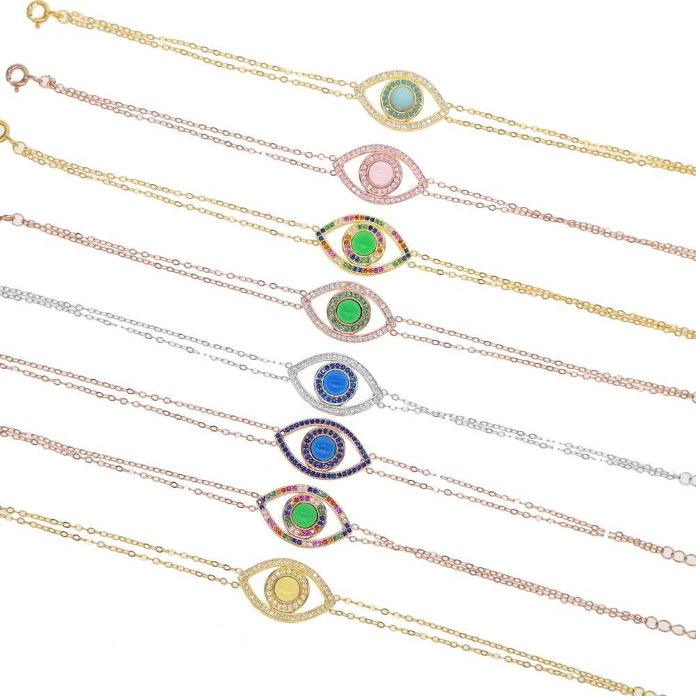 925 sterling silver evil eye bracelet 8 colors rainbow colorful cz lucky Turkish jewelry Fine silver link chain bracelets