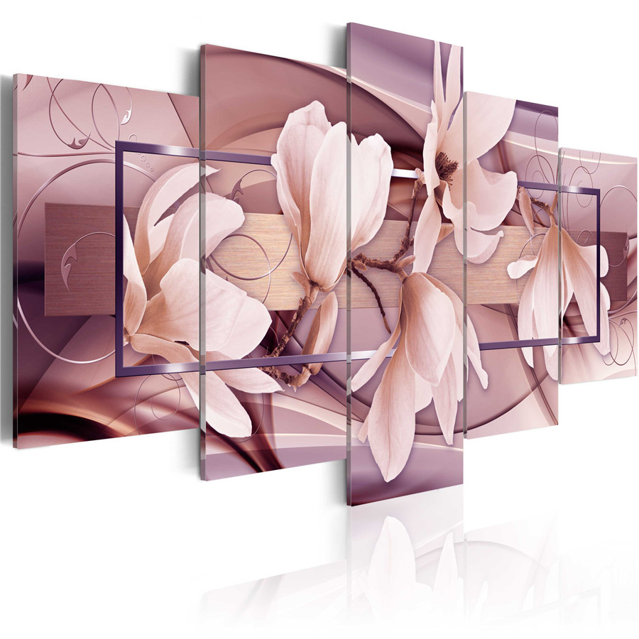 Fashion Wall Art Canvas Painting 5 Pieces Red Brown Purple Orchid Flower Modern Home Decoration,Choose Color And Size No Frame