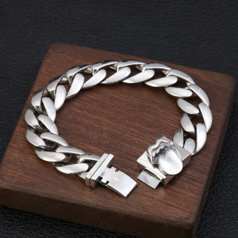Gothic new 925 sterling silver handmade jewelry American European vintage antique silver big mouth tongue smooth link chain men's bracelets