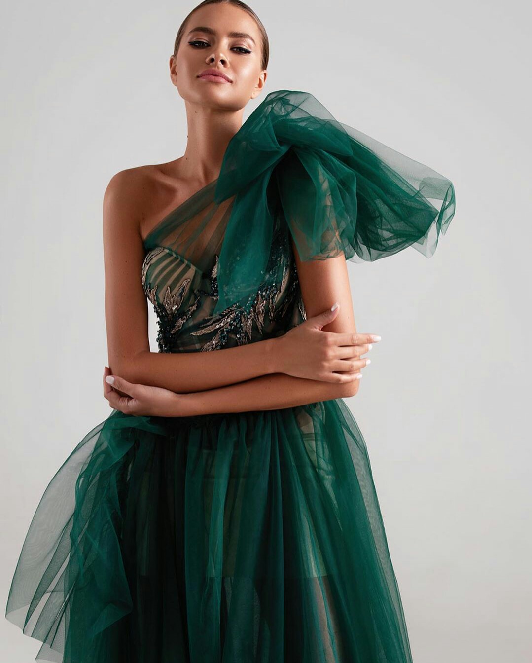 Sexy Dark Green Prom Dresses Cheap Tulle Appliqued Beaded Formal Evening Dress 2020 A Line Arabic Special Robes De Soirée