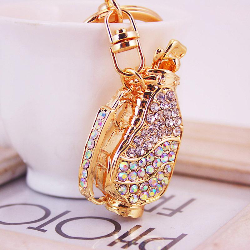 3pcs/lot Colorful Rhinestone Crystal Metal Golf Bag Car Keychain Handbags Accessories Sports Metal Pendant Key Chain Free Shipping