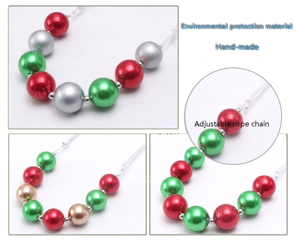 handmade girls chunky beaded necklace christmas style bubblegum kids rope chain necklace adjustable for child jewelry