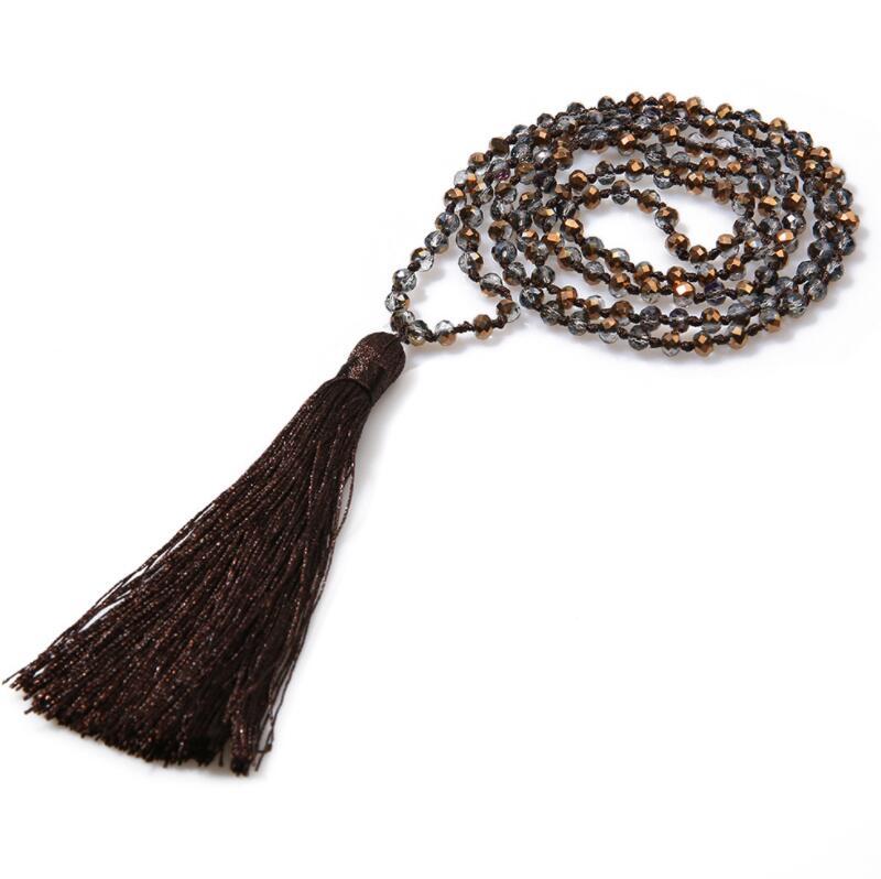 Crystal glass necklace beads hand knotted Bohemian tassels simple jewelry women and grils