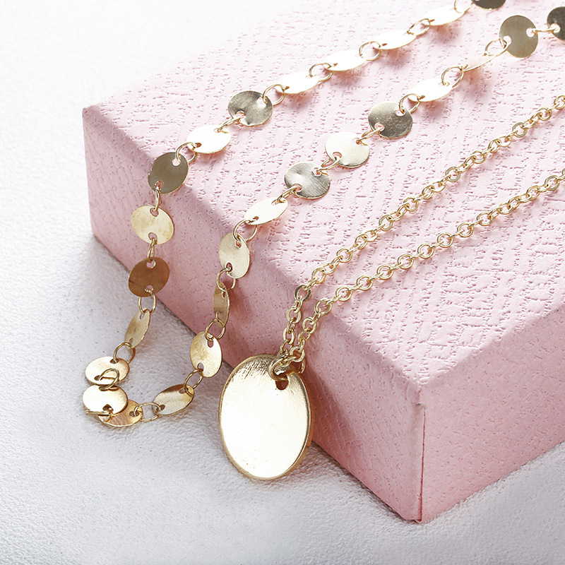 Sequin layered necklace copper sequins handmade chain multi-layer necklace charm exquisite mother best friend sister jewelry