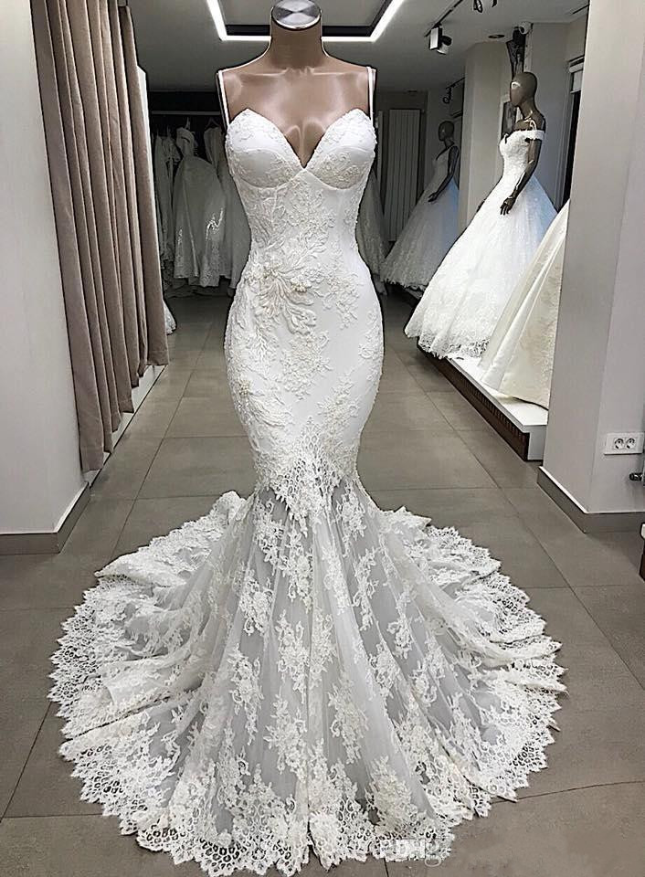 elegant mermaid lace wedding dresses spaghetti neck sexy appliqued bridal gowns bohemian plus size vestidos wedding dress