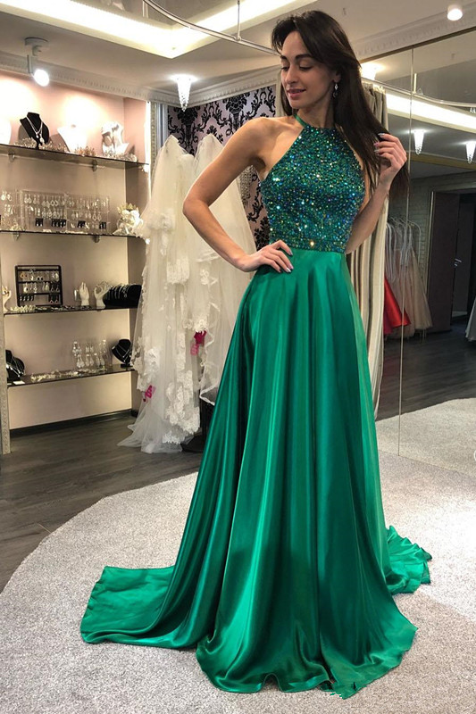 Halter Sparkly Satin Prom Dresses Back Long Pageant Dresses with Rhinestones Custom Made Formal Occasion Prom Evening Gowns 123, Dark green
Halter Sparkly Satin Prom Dresses Back Long Pageant Dresses with Rhinestones Custom Made Formal Occasion Prom Evening Gowns 123, Dark green