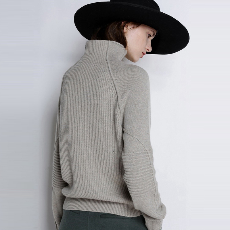 autumn winter high collar cashmere sweater female knit sweater thick loose lazy wool sweater casual women pullover V191114