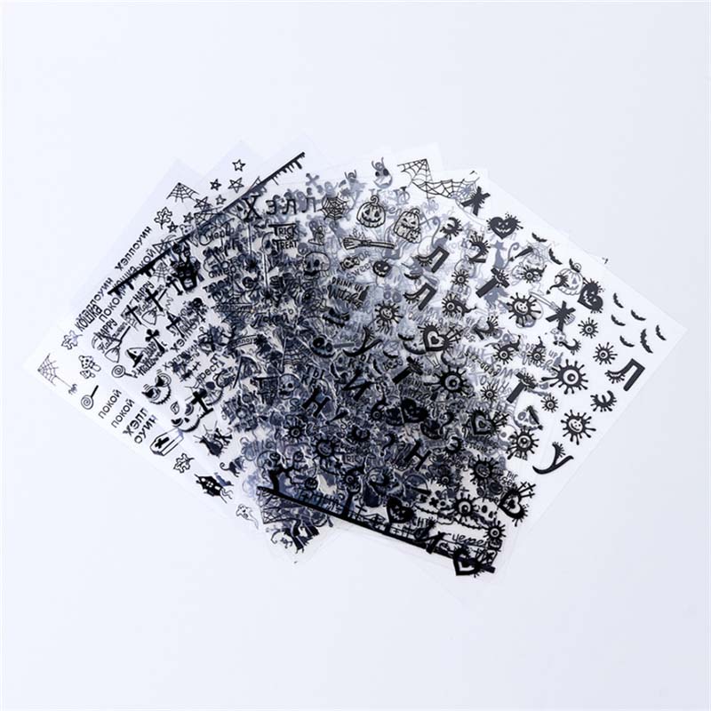 Fashion Halloween Design Self-adhesive Beauty Nail Art Stickers Water Transfer 3D Skull Pumpkin Spider Web Designs Nails Decals