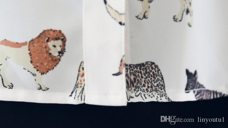 2020 Cute Animals Print Women Blouse New Shirt Top Turn-down Collar Long Sleeve Top S-XXL White Blouse