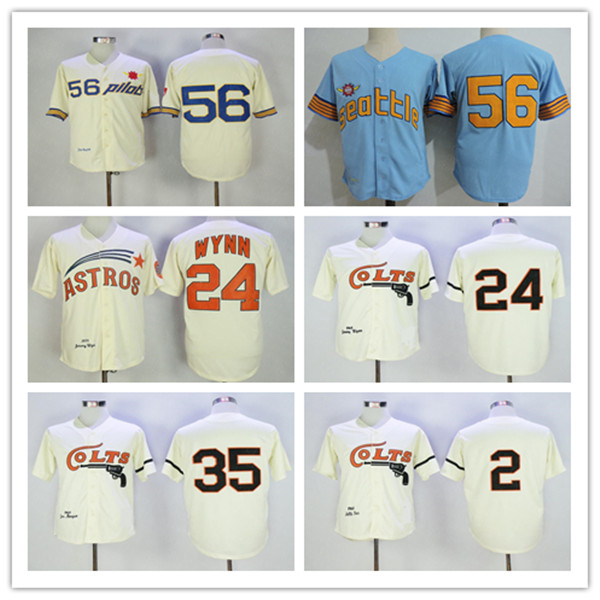 1964 Men Houston Colts Retro Nellie Fox Jimmy Wynn Joe Morgan Jersey Cream Blue 1969 Seattle Pilots Jim Bouton Retired Shirt Full Stitched, As pic