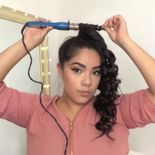 Pretty Medium length curly women ponytail hairstyle Brazilian remy hair clip in wraps around wavy ponytail hairpiece shoulder length 120g