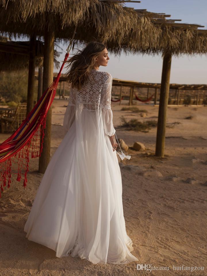 asaf dadush boho wedding dresses spaghetti lace bridal gowns thigh high slits with wrap chiffon beach wedding dress custom