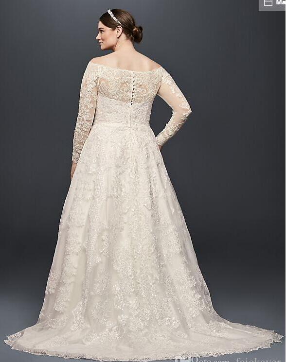 Plus Size Wedding Dresses Bridal Gowns Lace Appliques Beads A Line Robe De Mariee Custom Made Off The Shoulder Long Sleeve Wedding Gowns
