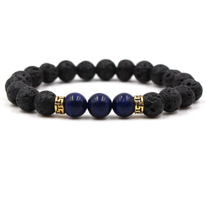 8mm Lava Rock Bracelets Natural Stone Tigereye Agate Silver Energy Bracelet Turquoise Healing Bangles For Women & Men Yoga Bracelet Gift