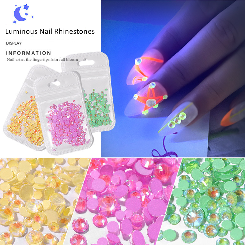 1 pack Luminous Nail Rhinestones SS6-20 Mixed size Fluorescent drill Flat Back 3D Nails Decorations от DHgate WW