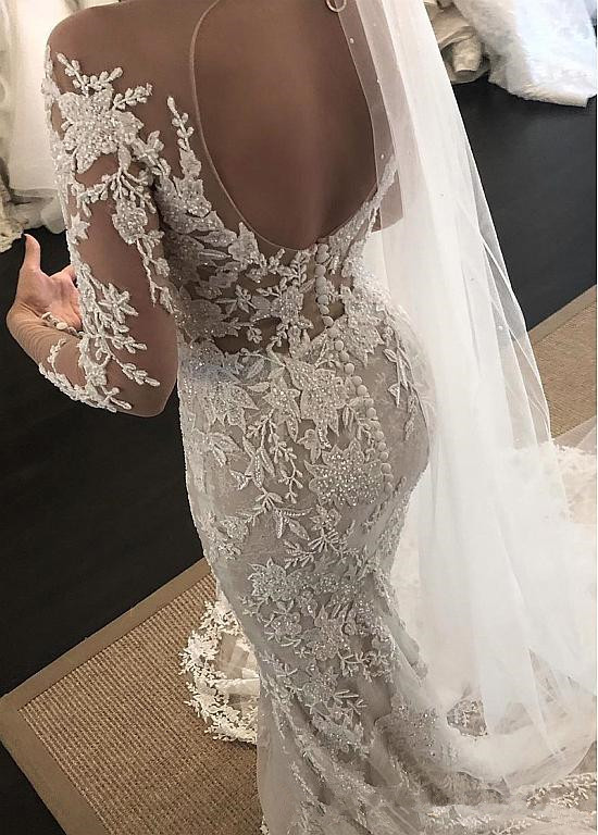 Sheer Jewel Neck Mermaid Wedding Dresses 2020 Illusion Long Sleeve Lace Beaded Applique Robe de mariée sirène Bride Gown vestido de novia