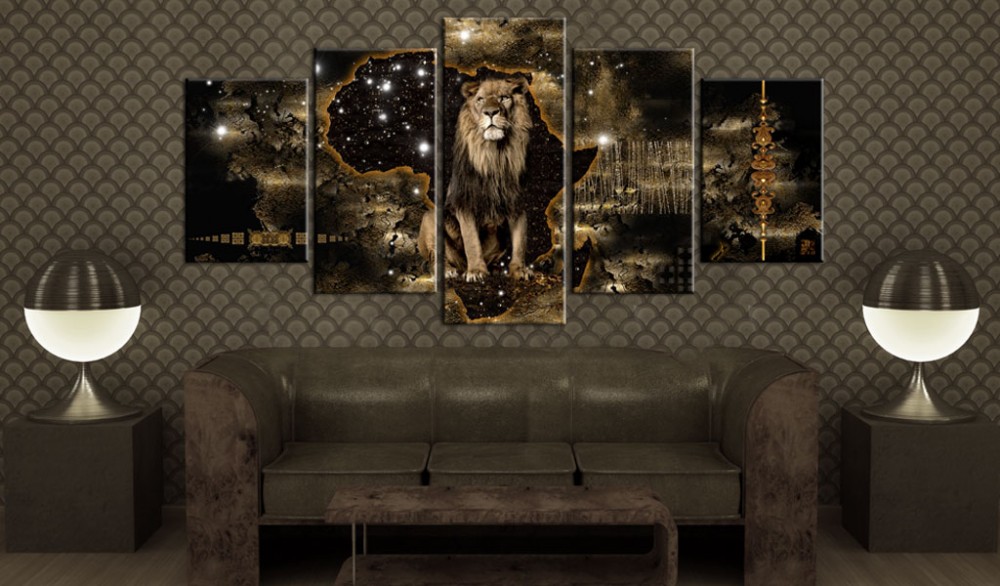 (No Frame)5Panel Animal Painting Pictures Print on The Canvas, Art Wall Decor, Home Wall Art Picture Color Giraffe Lion Elephant