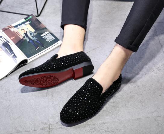 High Quality Men Casual Rhinestone Pointed Toe Flat Shoes Christmas Party Men Formal Shoes Loafer Shoes