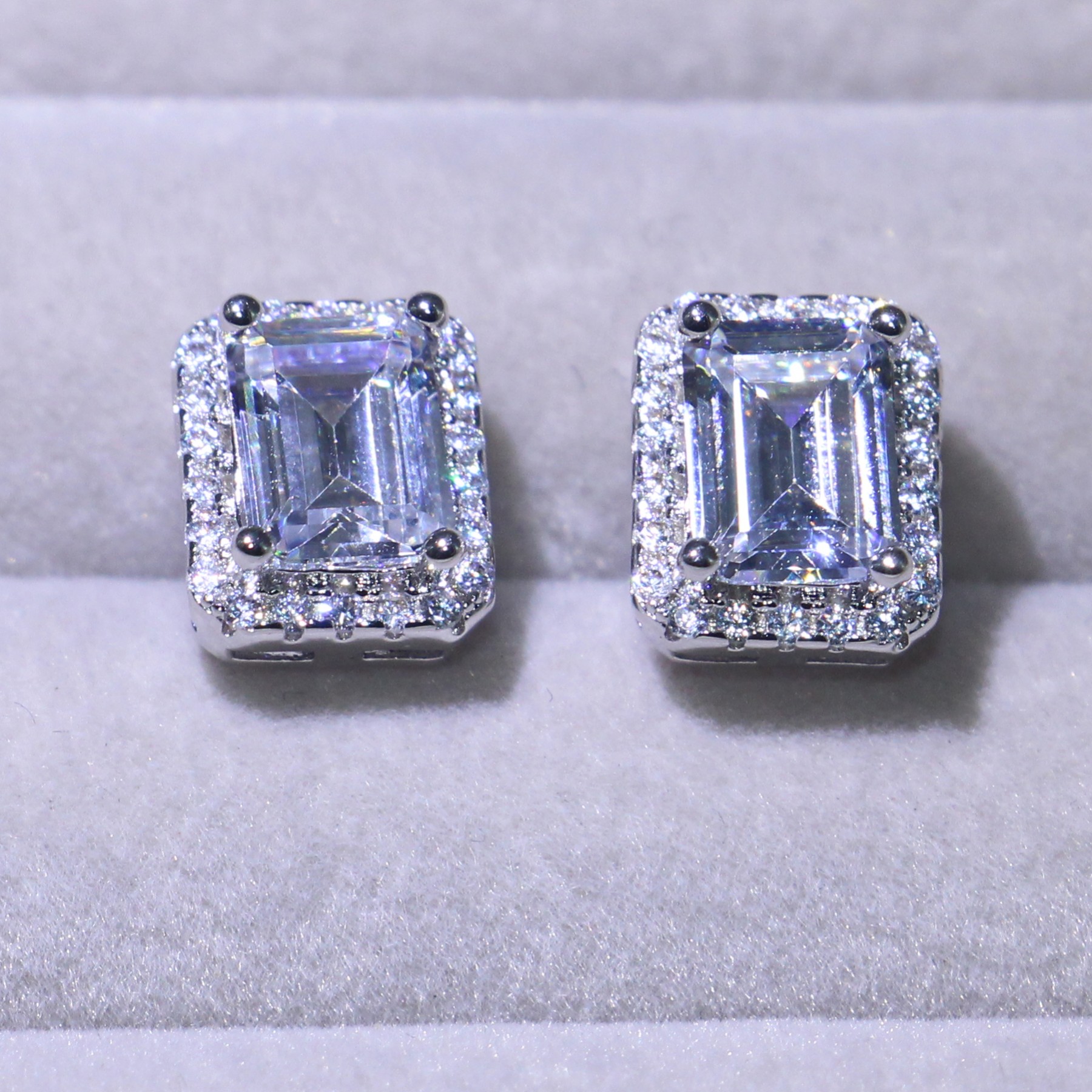 Wholesale Princess Cut White Topaz CZ Dia Stud Earrings | 2024 Party Jewelry Gift