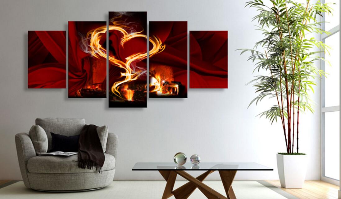 5PCS/Set Flower Burning Heart Space Planet Abstract Metal Wave Art Print Frameless Canvas Painting Wall Picture Home Decoration No Frame