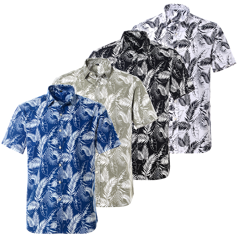 Summer Pure Cotton Mens Hawaiian Dress Shirt Loose Printed Short Sleeve Big Us Size Hawaii Flower Men Beach Floral Shirts