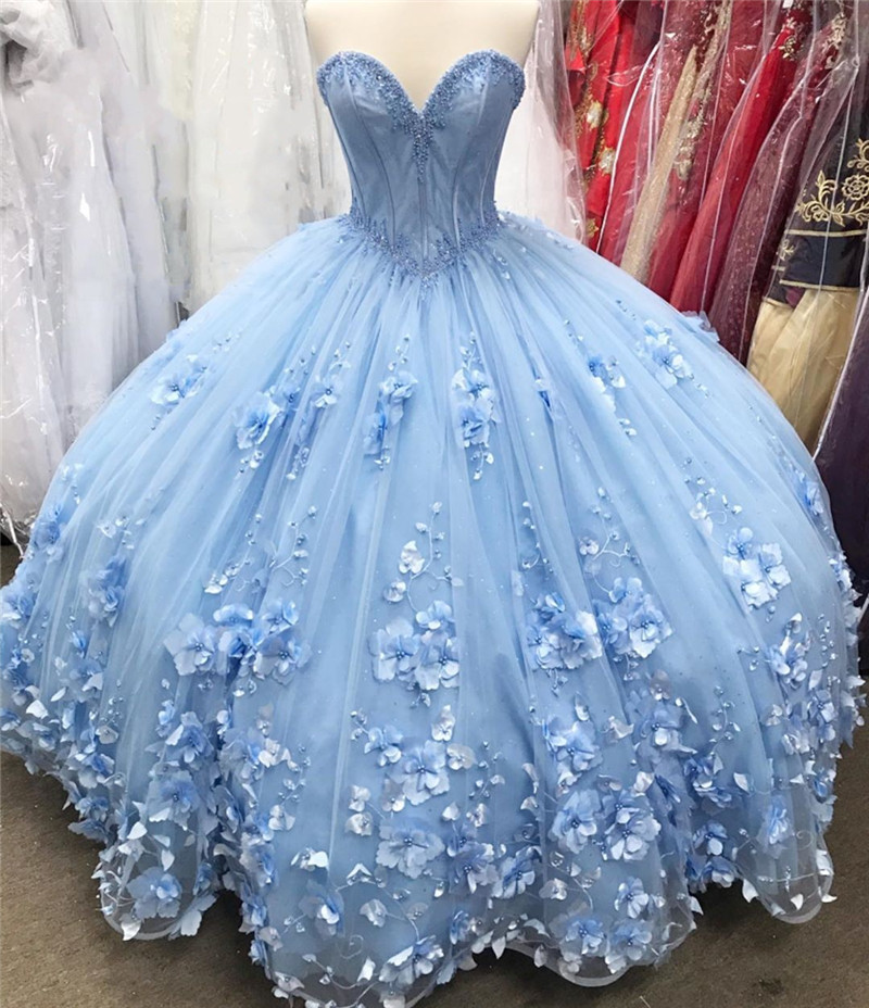 Blue Sweet 16 Quinceanera Dresses 2020 Ball Gown Off Shoulder 3D Flowers Plus Size Cheap Cinderella Debutante Vestidos 15 Anos Pageant Gowns
