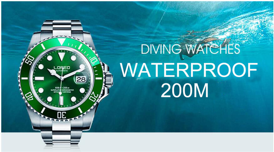 LOREO Automatic Mechanical Watches Diver Sport 200M Luxury Brand Men's Watches Business Wrist watch Male Clock Relogio Masculino
