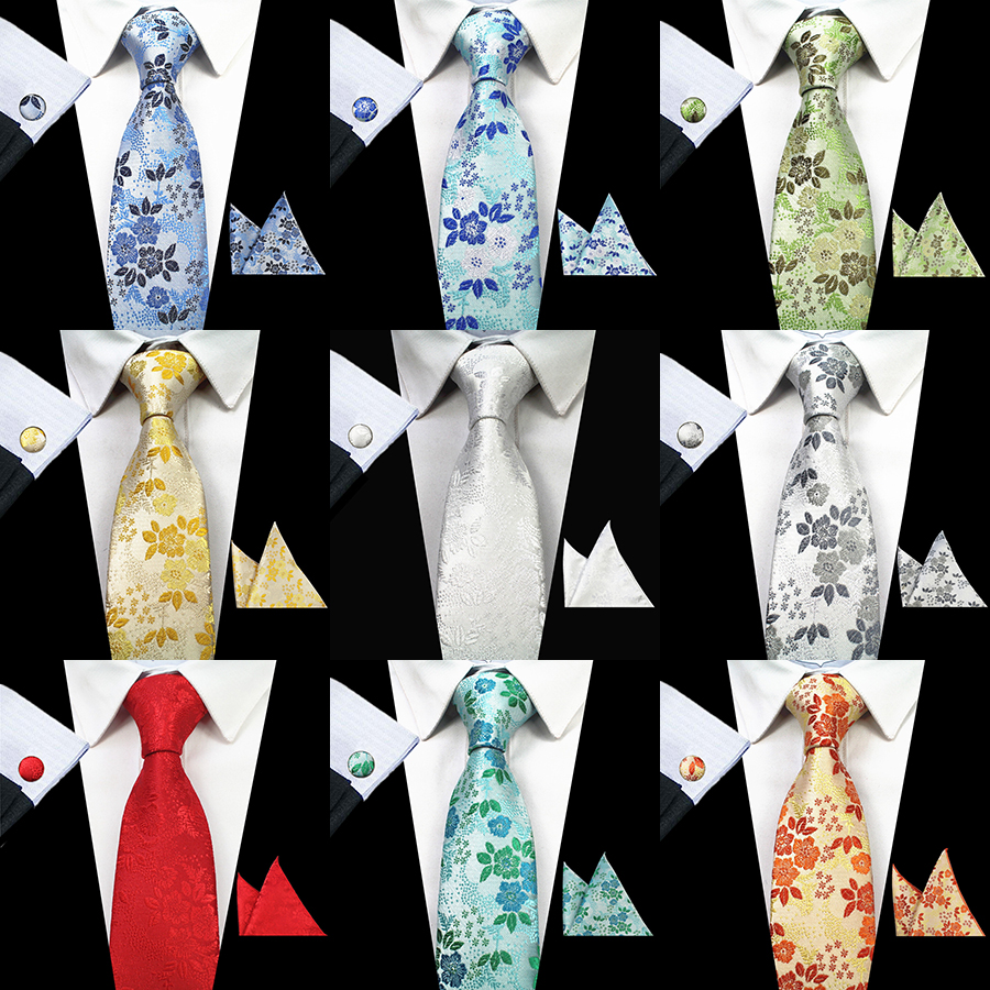 RBOCOTT New Designs Fashion Floral Ties 7cm Mens Tie Silk Jacquard Neck Ties Pocket Square Cufflinks Set For Wedding Party Suit