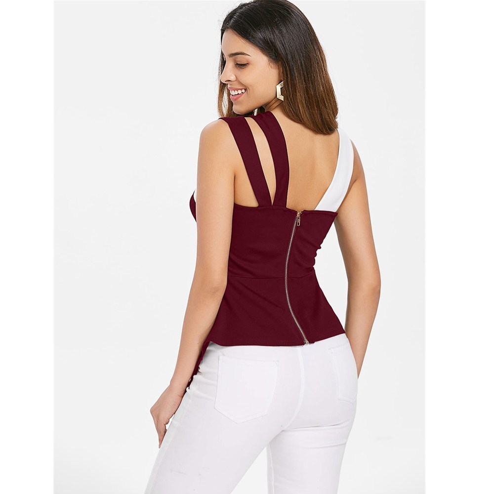 Cosmera Fashion Back Zip Asymmetrical Flare Tank Top Casual Ladies Tank Top Sexy Summer Tops For Women 2018 Sweet Sleeveless Top Y190123