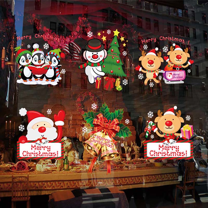 Christmas Window Glass Sticker Xmas Tree Wall Stickers Snowman Santa Home Bedroom Decoration for New Year Gift