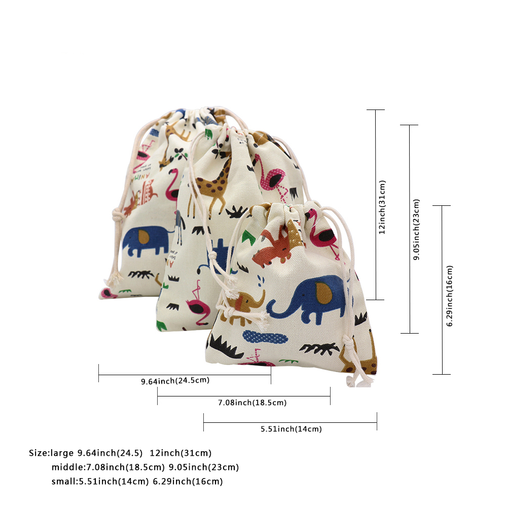 Cartoon Animals Storage Bags Baby Clothing Kids Toys Organizer Drawstring Candy Bags Cotton Jewelry Cosmetic Pouch gift bag
