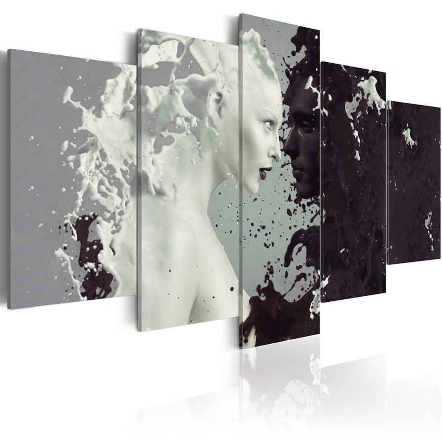 ( No Frame ) Canvas Print Modern Fashion Wall Art the Black and White Abstract Ink Character Love for Home Decoration Choose Color & Size