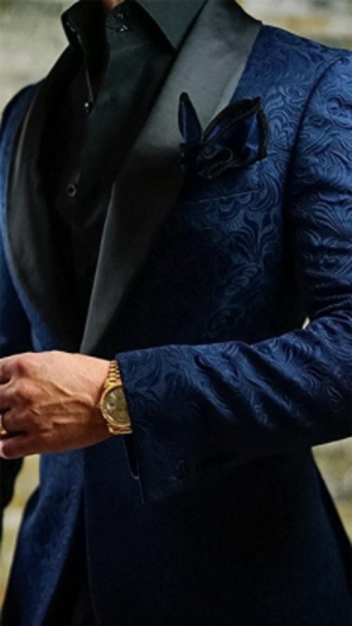 Brand New One Button Navy Blue Paisley Wedding Men Suits Shawl Lapel Two Pieces Business Groom Tuxedos (Jacket+Pants+Tie) W1193