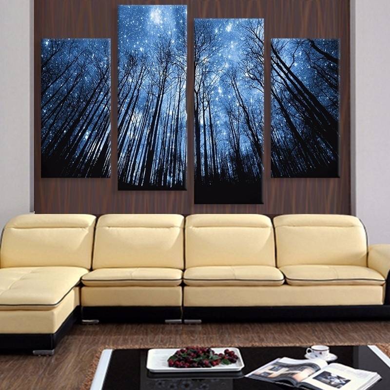 4pcs/set Unframed Moonligh Forest Shinning Sky Oil Painting On Canvas Giclee Wall Art Painting Art Picture For Home Decor