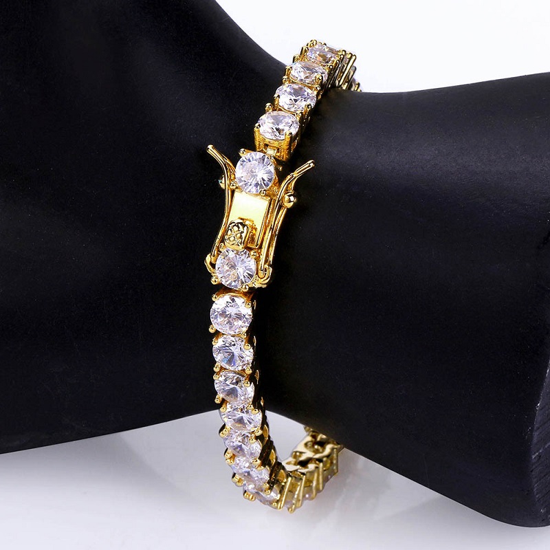 3mm/4mm/5mm/6mm Hip Hop Tennis Bracelet Bling White Zircon Single Row Diamond Stone Bangle Jewelry