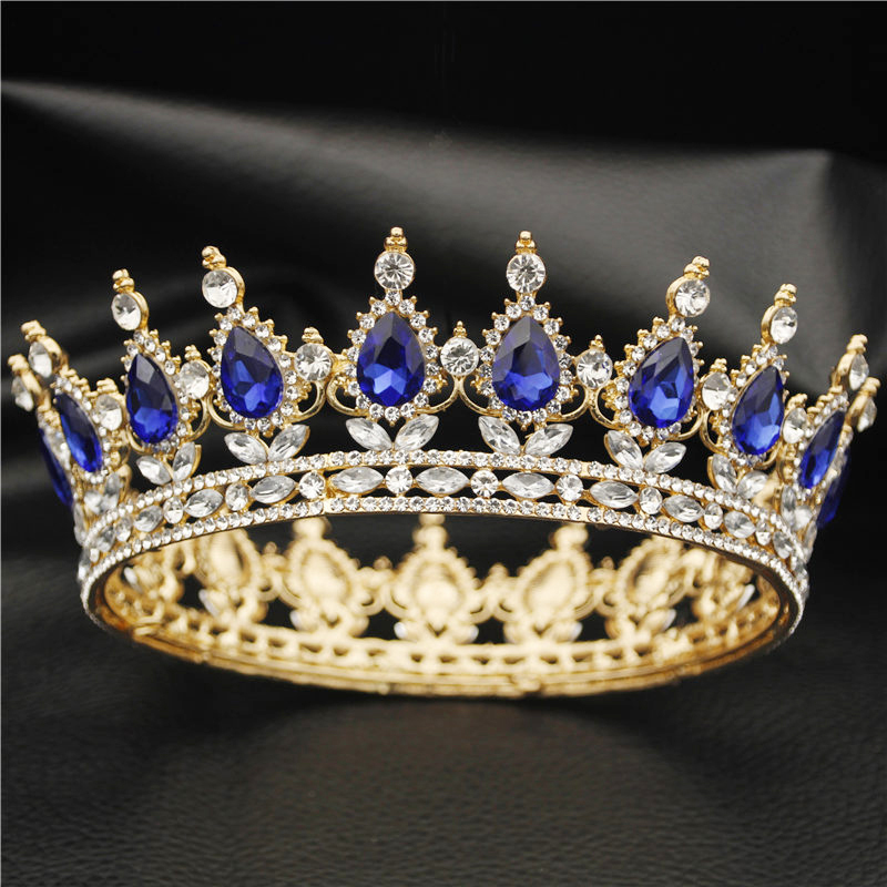 Gold/Silver Crystal Tiaras Baroque Round Crown Classic Royal Queen King Crowns Diadem Prom Wedding Hair Jewelry Accessories CJ191226