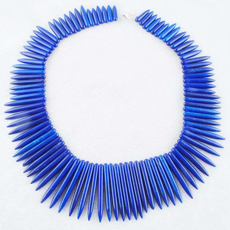 WOJIAER White Blue Howlite Turquoise Stone Graduated Necklaces Stick Spike Choker Beads 17.5 Inches Jewelry BH302