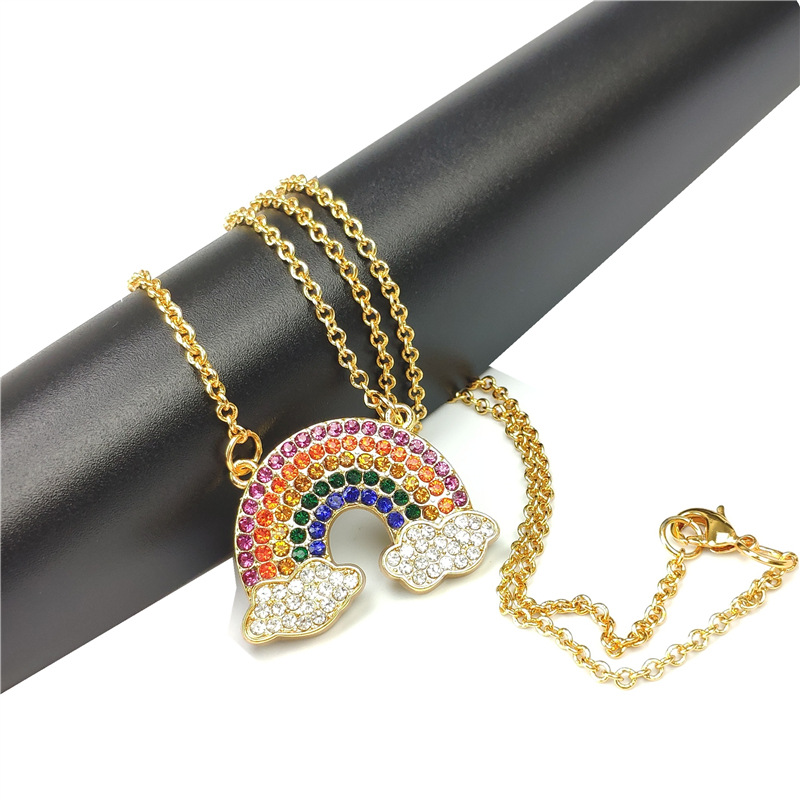 Hip Hop Romantic Rainbow Shape Pendant Necklace Shining Diamonds Women Men 18K Gold Plated Charm Pendants Jewelry