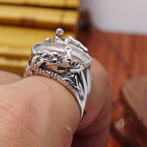 925 Sterling Silver Engagement Wedding Ring Men 12x17mm Oval Cabochon Semi Mount Ring Fit Amber Agate Garnet Opal Setting Wholesale Dragon