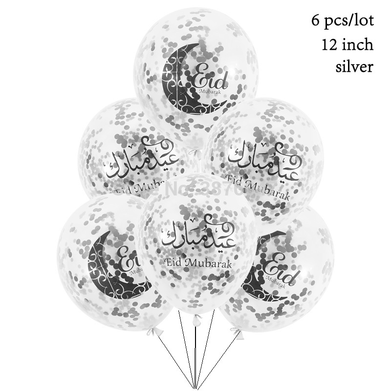 eid mubarak balloon Islam Muslim new year festival party decoration clear gold silver confetti foil star printed balloon banner
