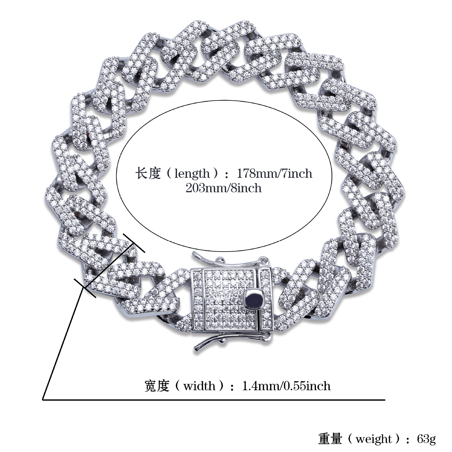 18K Gold Iced Out Cublic Zirconia Cuban Link Bracelet Mens Hiphop CZ Stone Curb Chains Bracelets Rock Punk Rapper Jewelry Copper Wristband Bijoux for 