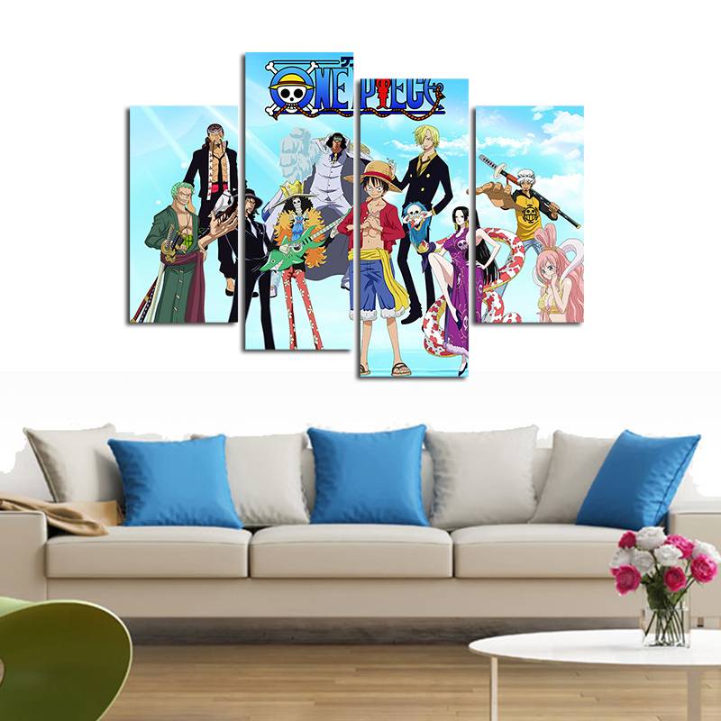 4pcs/set Unframed Onepiece Great Figures Anime Poster Print On Canvas Wall Art Picture For Home and Living Room Decor